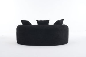 English Elm LY-025S Black Curved Loveseat — Chenille Velvet, 30D Foam & Spring Comfort, No Assembly, 65" Compact Sofa with 3 Pillows W2231P329643