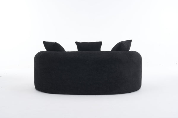 English Elm LY-025S Black Curved Loveseat — Chenille Velvet, 30D Foam & Spring Comfort, No Assembly, 65" Compact Sofa with 3 Pillows W2231P329643