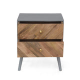 Christopher Knight Home® - Noble House - Aldape Mid-Century Modern Handcrafted Mango Wood 2 Drawer Cabinet, Natural and Gray