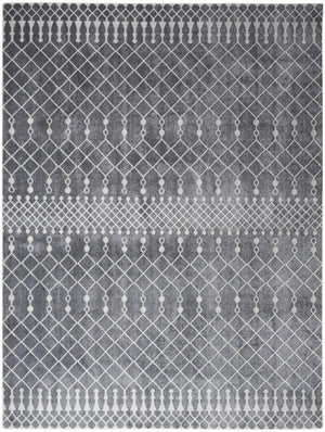7 X 9 Blue Geometric Polyester Area Rug with Low Pile for Living Rooms and Entryways