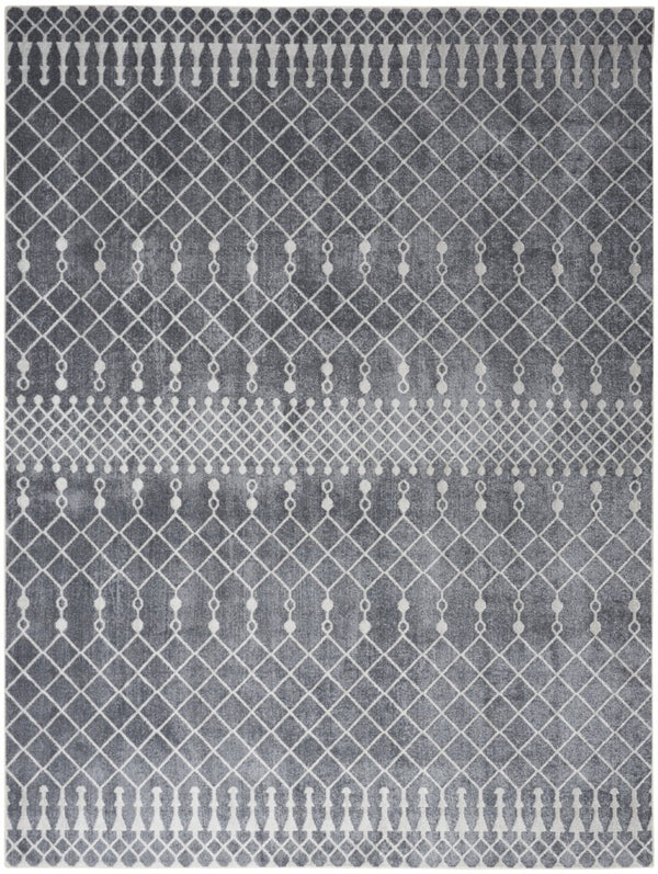 7 X 9 Blue Geometric Polyester Area Rug with Low Pile for Living Rooms and Entryways