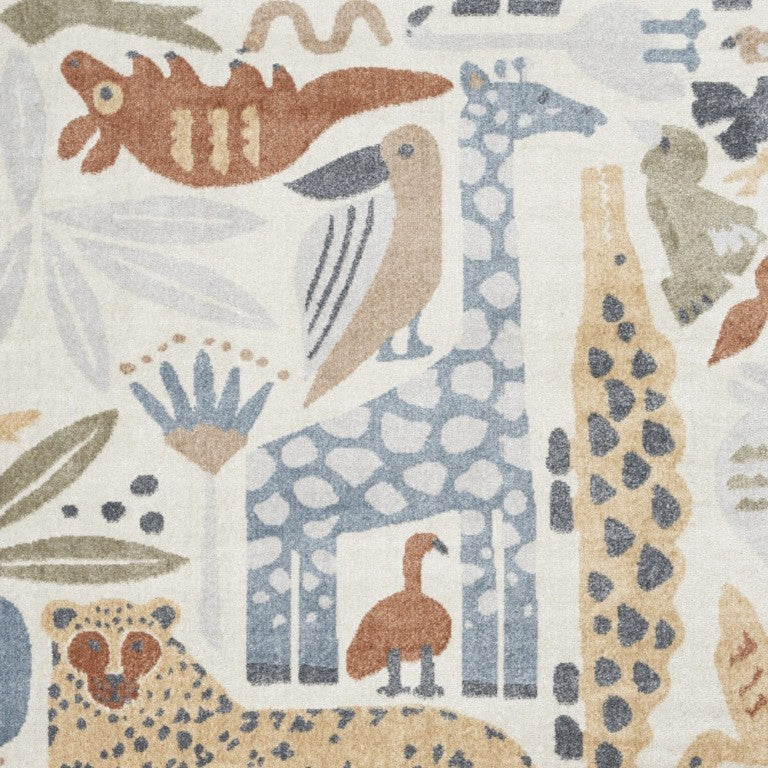 8x10 Ivory Animal Print Polyester Area Rug Safari Style for Living or Dining Rooms