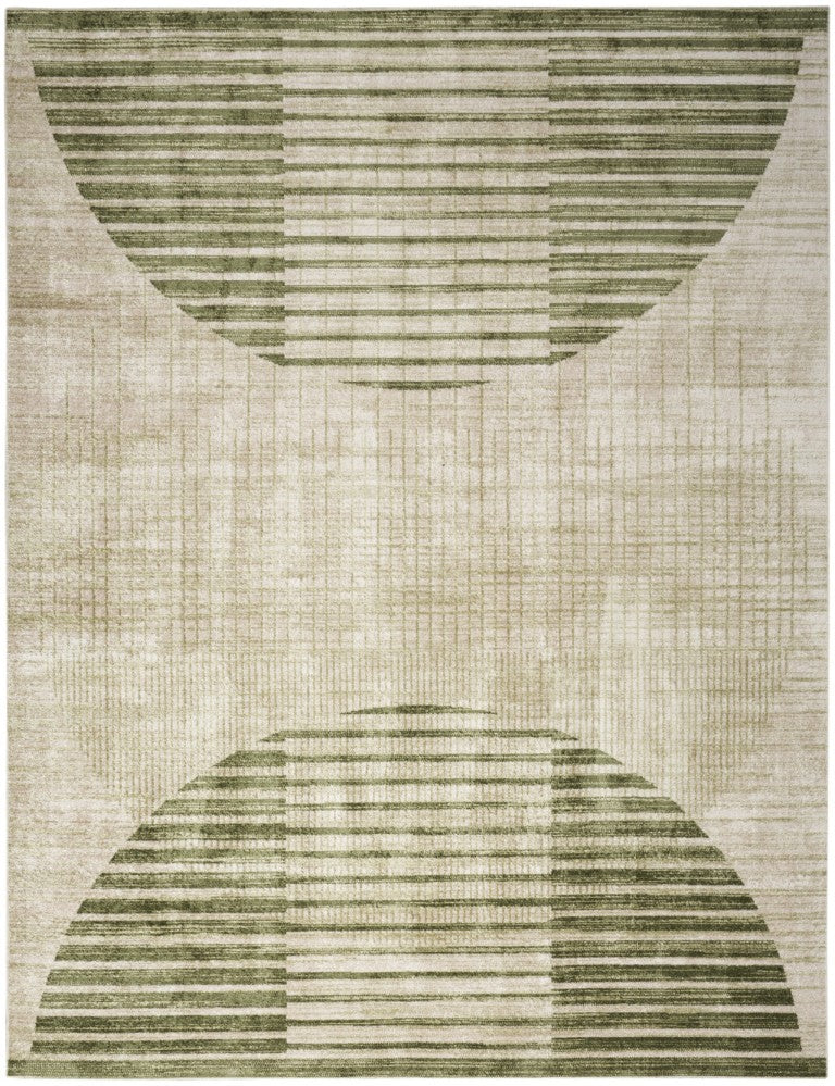 Green Geometric Area Rug Power Loomed Polyester Low Pile Mid-century Modern Living Room