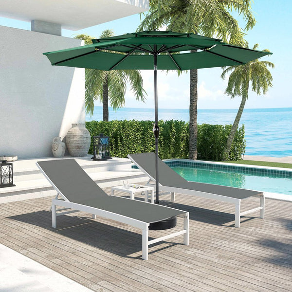 English Elm 9ft 3-Tier Auto-Tilt Patio Umbrella with Crank, 8-Rib Ventilated Canopy for Pool Deck Dark Green W640P234562