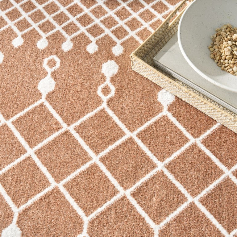 Bold Orange Geometric Polyester Area Rug Power Loomed for Living Dining and Bedroom Boho Decor