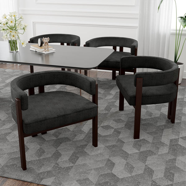 English Elm Modern Chenille Barrel Dining Chair with Padded Foam Seat, Sturdy Metal Legs, 300lb Capacity, Versatile Accent Black W395P233457