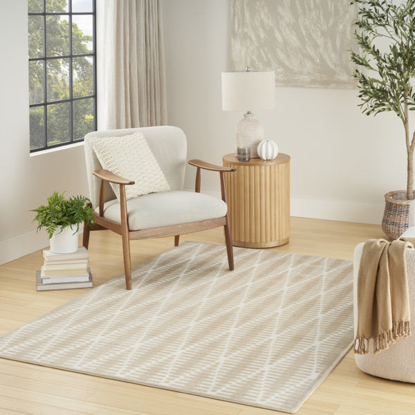 HomeRoots 7' Beige Geometric Area Rug - Modern Style, Low-Pile Comfort, Perfect for Any Room Decor, Easy Care 7' X 9' 569743