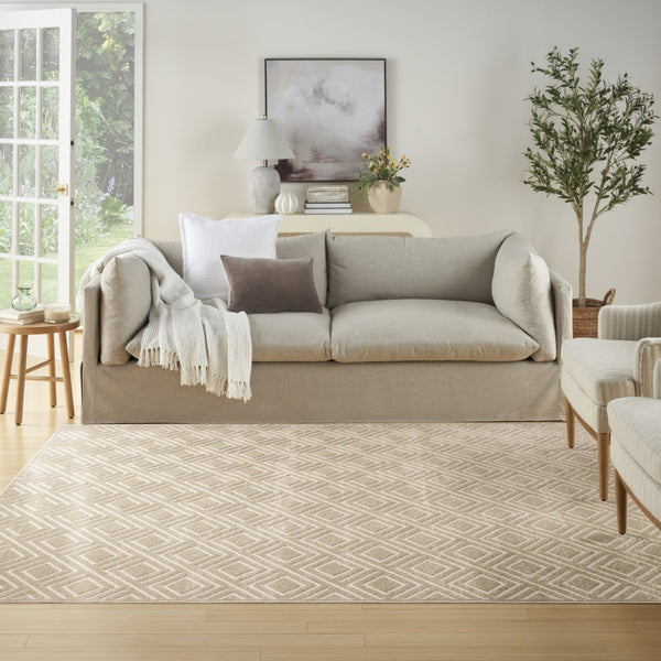 HomeRoots 7' Beige Geometric Area Rug - Modern Style for Living Rooms, Durable Design, Easy Maintenance & Elegance 8' X 10' 569748