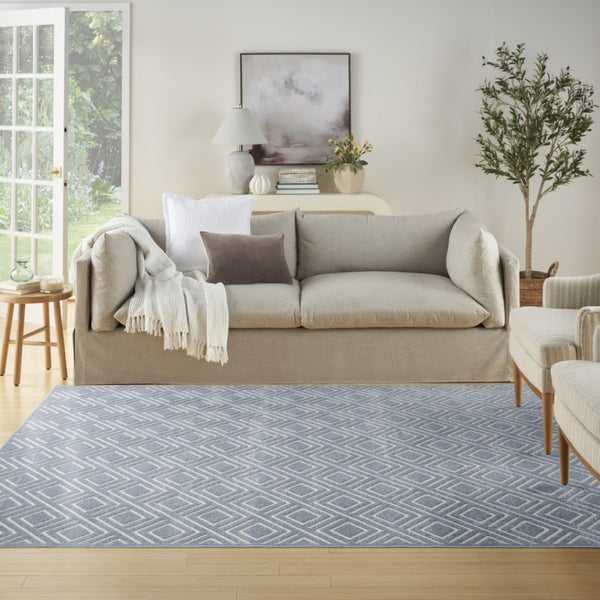 HomeRoots 8' Modern Blue Geometric Area Rug - Stylish, Durable, and Low-Pile Design for High-Traffic Spaces 8' X 10' 569751