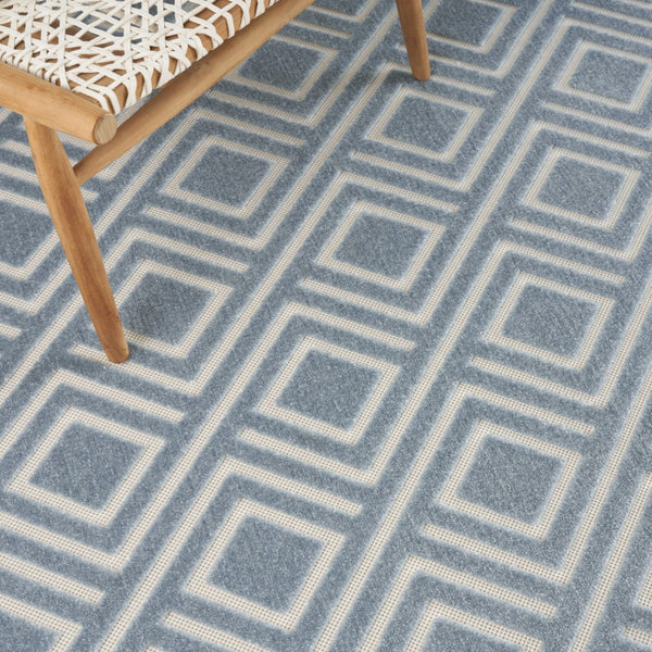HomeRoots 8' Modern Blue Geometric Area Rug - Stylish, Durable, and Low-Pile Design for High-Traffic Spaces 8' X 10' 569751