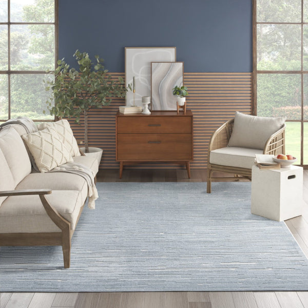 HomeRoots 8' Modern Blue Geometric Area Rug for Living Rooms, Bedrooms, and Dining Areas - Easy Care & Durable 8' X 10' 569752