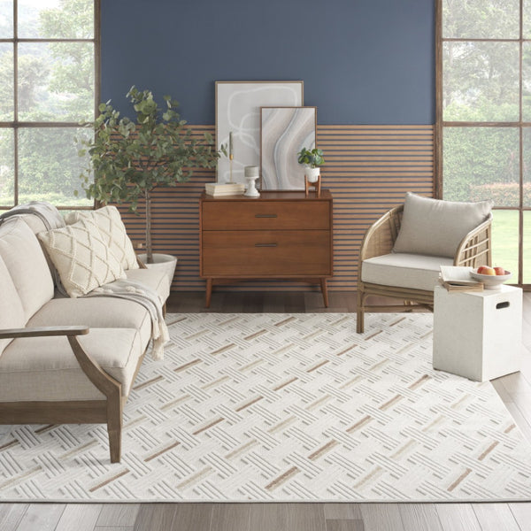HomeRoots 8' Elegant Ivory Geometric Area Rug - Modern Design for Living Rooms, Bedrooms & Dining Spaces 8' X 10' 569763