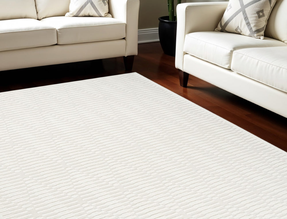HomeRoots 8' Elegant Ivory Geometric Area Rug - Modern Design for High-Traffic Spaces, Easy Care & Style 8' X 10' 569764