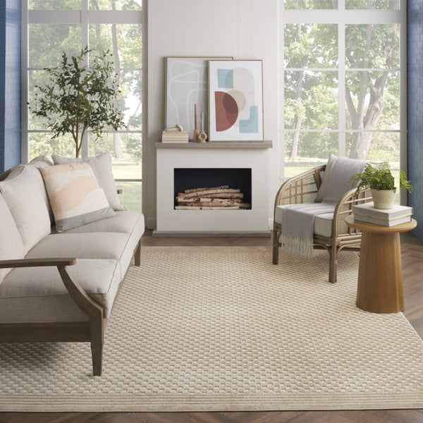 HomeRoots 8' Modern Tan Geometric Area Rug - Durable, Stylish Design for Living Rooms and High-Traffic Areas 8' X 10' 569771