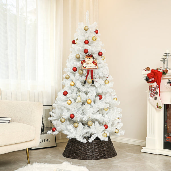 English Elm Homcom 6Ft Tall White Artificial Christmas Tree, Auto-Open, 1000 Branch Tips, Safe Steel Base Décor W2225P229373