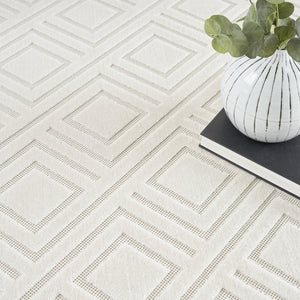 HomeRoots 9' Ivory Geometric Area Rug - Modern Elegance for Living Spaces, Durable, Low-Pile, Easy Care Design 9' X 12' 569793