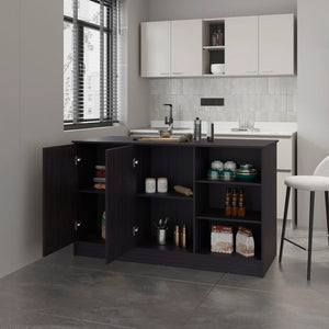 English Elm Wengue Kitchen Island with Six Open Shelves, 59" Wide Modern Rectangular Console for Stylish Storage and Display B062S00606