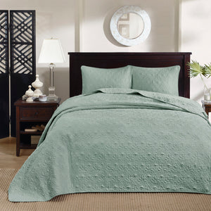 English Elm Reversible Madison Park Quebec Bedspread Set Full Seafoam – Quilted, Oversized, Antimicrobial Cotton Fill B03597550