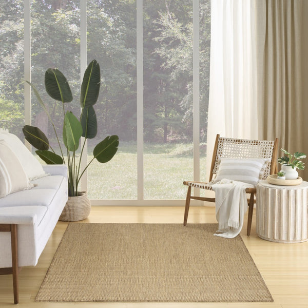 HomeRoots 6' Tan and Brown Geometric Area Rug - Stylish Indoor/Outdoor Flatwoven Design for Year-Round Use 569812