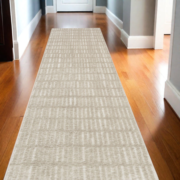 Homeroots 10' Ivory And Gray Geometric Runner Rug - Stylish, Durable, Stain-resistant For Hallways And More  Polyester 569814