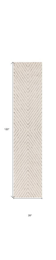 Homeroots 10' Ivory And Black Geometric Runner Rug - Stylish, Durable, Stain-resistant Accent For Any Space  Polyester 569815