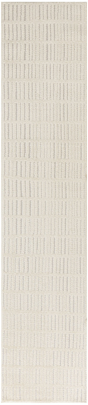 Homeroots 10' Ivory And Gray Geometric Runner Rug - Stylish, Durable, Stain-resistant For Hallways And More  Polyester 569817