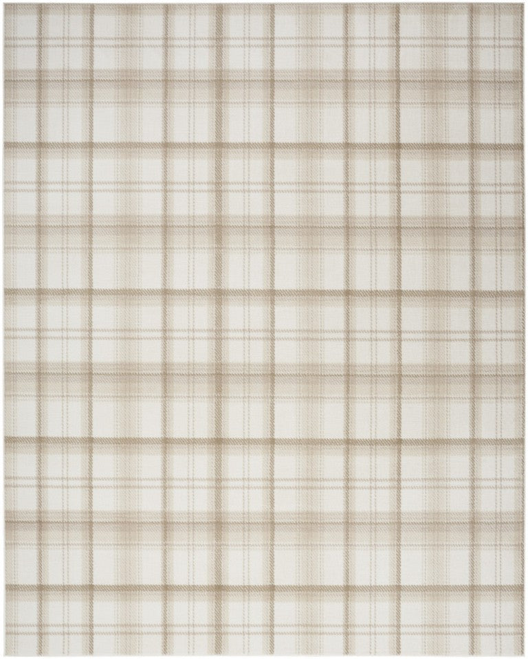Ivory Plaid Polypropylene Area Rug Power Loomed for Cottage Farmhouse Living and Dining Rooms