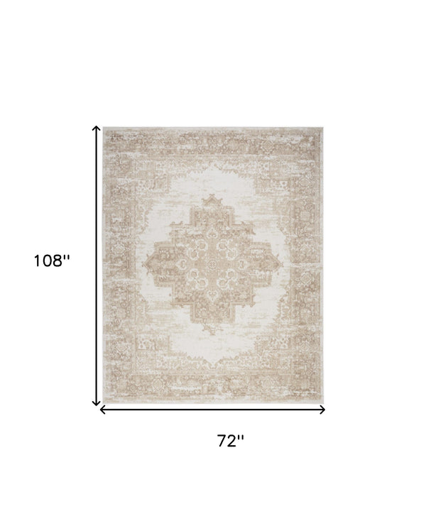 Homeroots 6' X 9' Ivory Floral Power Loom Area Rug  Polypropylene 569850