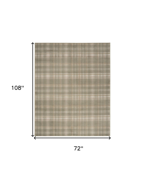 Homeroots 6' X 9' Olive Green And Ivory Plaid Area Rug  Polypropylene 569852