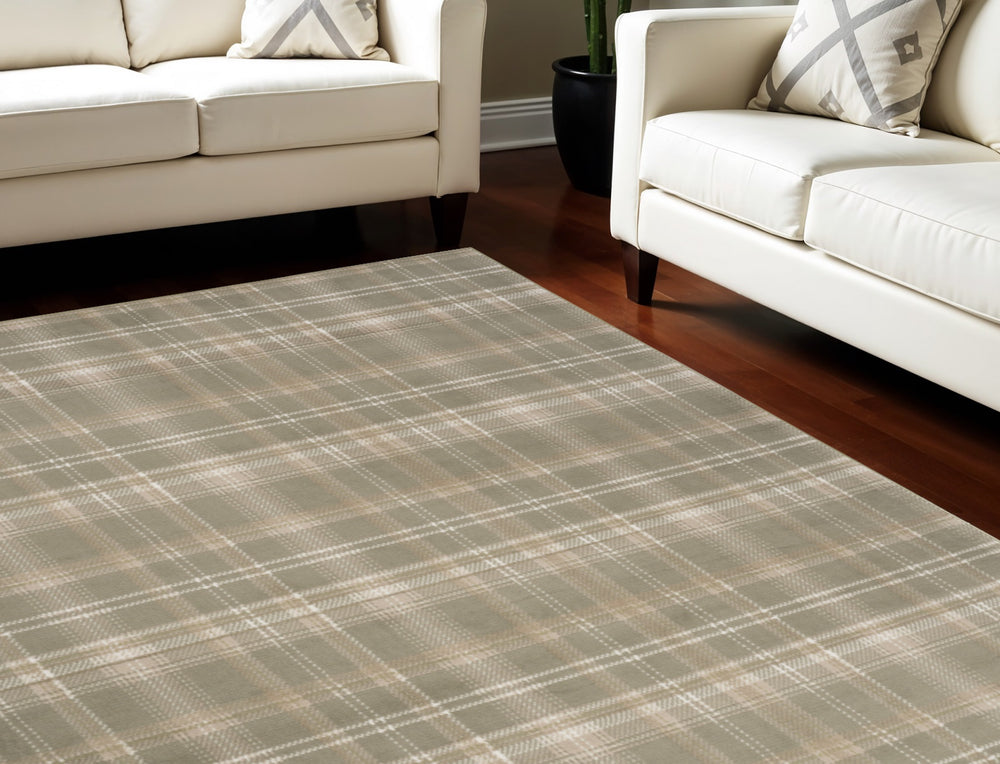 Homeroots 6' X 9' Olive Green And Ivory Plaid Area Rug  Polypropylene 569852