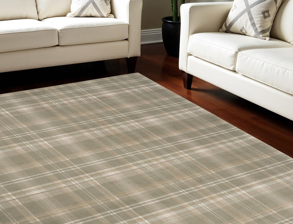 Homeroots 6' X 9' Olive Green And Ivory Plaid Area Rug  Polypropylene 569852