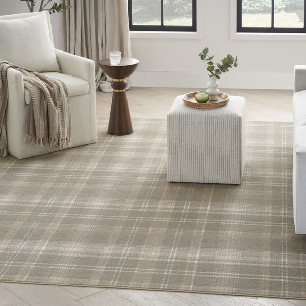HomeRoots 6' Olive Green and Ivory Plaid Area Rug - Cozy, Durable Design Perfect for Family Spaces and More 6' X 9' 569852