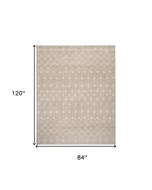 Homeroots 7' X 10' Beige Geometric Power Loom Area Rug  Polypropylene 569854