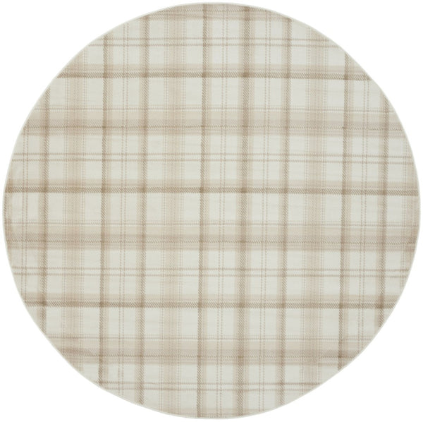 HomeRoots 8' Ivory Plaid Round Rug - Timeless Power-Loomed Design for Classic Elegance in Any Space 8' Round 569860