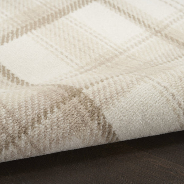 HomeRoots 8' Ivory Plaid Round Rug - Timeless Power-Loomed Design for Classic Elegance in Any Space 8' Round 569860