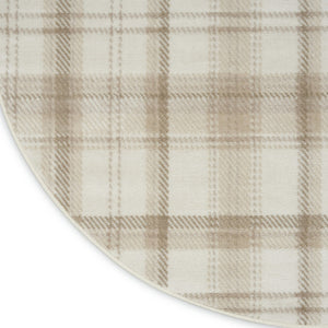 HomeRoots 8' Ivory Plaid Round Rug - Timeless Power-Loomed Design for Classic Elegance in Any Space 8' Round 569860