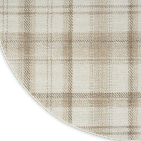 HomeRoots 8' Ivory Plaid Round Rug - Timeless Power-Loomed Design for Classic Elegance in Any Space 8' Round 569860