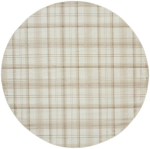 HomeRoots 8' Ivory Plaid Round Rug - Timeless Power-Loomed Design for Classic Elegance in Any Space 8' Round 569860