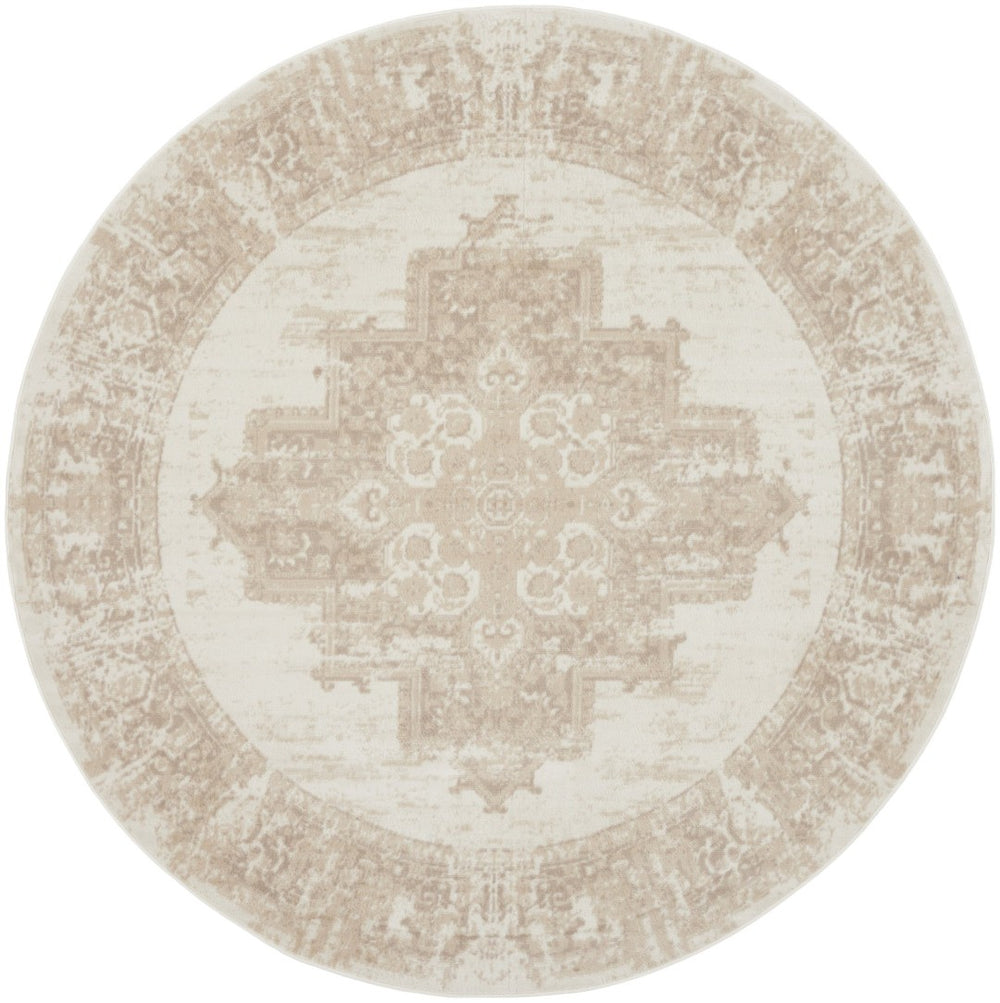 HomeRoots 6' Elegant Ivory Floral Power Loom Area Rug for Timeless Charm in Living Rooms and Bedrooms 8' Round 569861