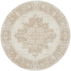 HomeRoots 6' Elegant Ivory Floral Power Loom Area Rug for Timeless Charm in Living Rooms and Bedrooms 8' Round 569861