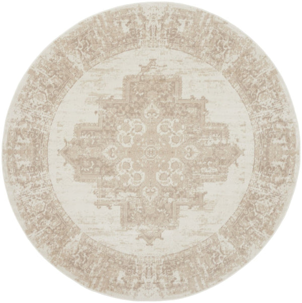 HomeRoots 6' Elegant Ivory Floral Power Loom Area Rug for Timeless Charm in Living Rooms and Bedrooms 8' Round 569861