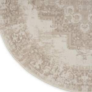 HomeRoots 6' Elegant Ivory Floral Power Loom Area Rug for Timeless Charm in Living Rooms and Bedrooms 8' Round 569861