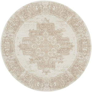 HomeRoots 6' Elegant Ivory Floral Power Loom Area Rug for Timeless Charm in Living Rooms and Bedrooms 8' Round 569861