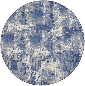 HomeRoots 6' Blue Abstract Power Loom Area Rug - Modern Design for Living Rooms, Bedrooms & Home Offices 8' Round 569862