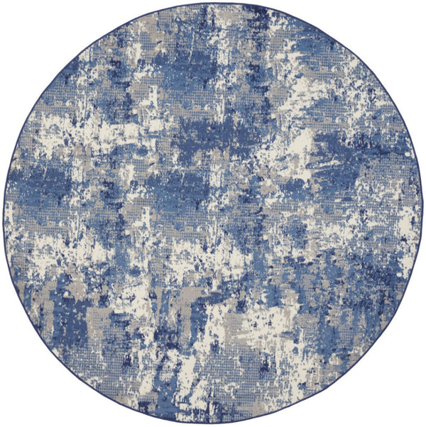 HomeRoots 6' Blue Abstract Power Loom Area Rug - Modern Design for Living Rooms, Bedrooms & Home Offices 8' Round 569862