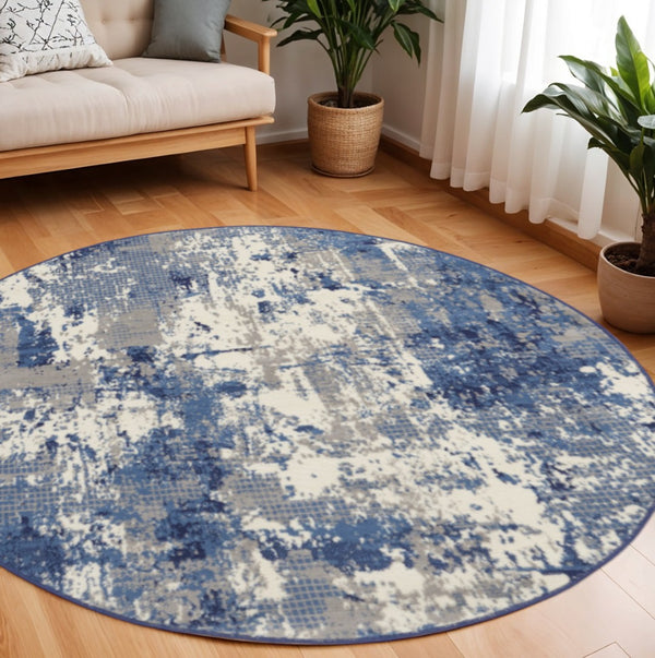 HomeRoots 6' Blue Abstract Power Loom Area Rug - Modern Design for Living Rooms, Bedrooms & Home Offices 8' Round 569862