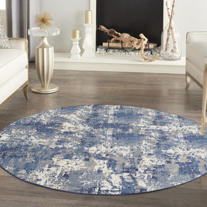 HomeRoots 6' Blue Abstract Power Loom Area Rug - Modern Design for Living Rooms, Bedrooms & Home Offices 8' Round 569862