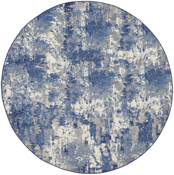 HomeRoots 6' Blue Abstract Power Loom Area Rug - Modern Design for Living Rooms, Bedrooms & Home Offices 8' Round 569862