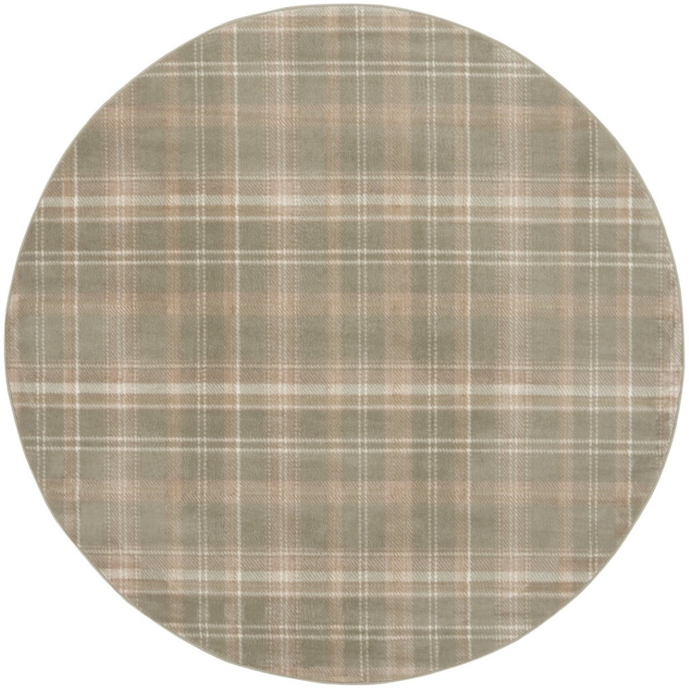 HomeRoots 6' Olive Green and Ivory Plaid Area Rug - Cozy, Durable Design Perfect for Family Spaces and More 8' Round 569863
