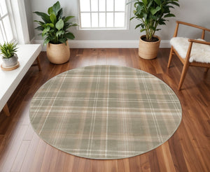 HomeRoots 6' Olive Green and Ivory Plaid Area Rug - Cozy, Durable Design Perfect for Family Spaces and More 8' Round 569863